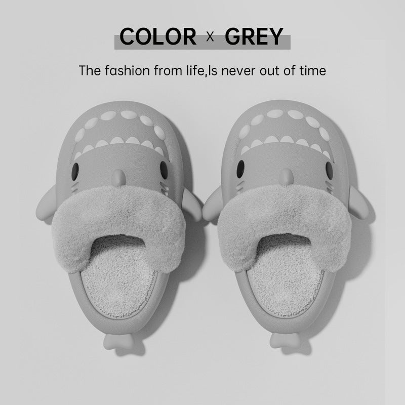 Winter Shark Slippers – Detachable Warm Fuzzy House Shoes for Women