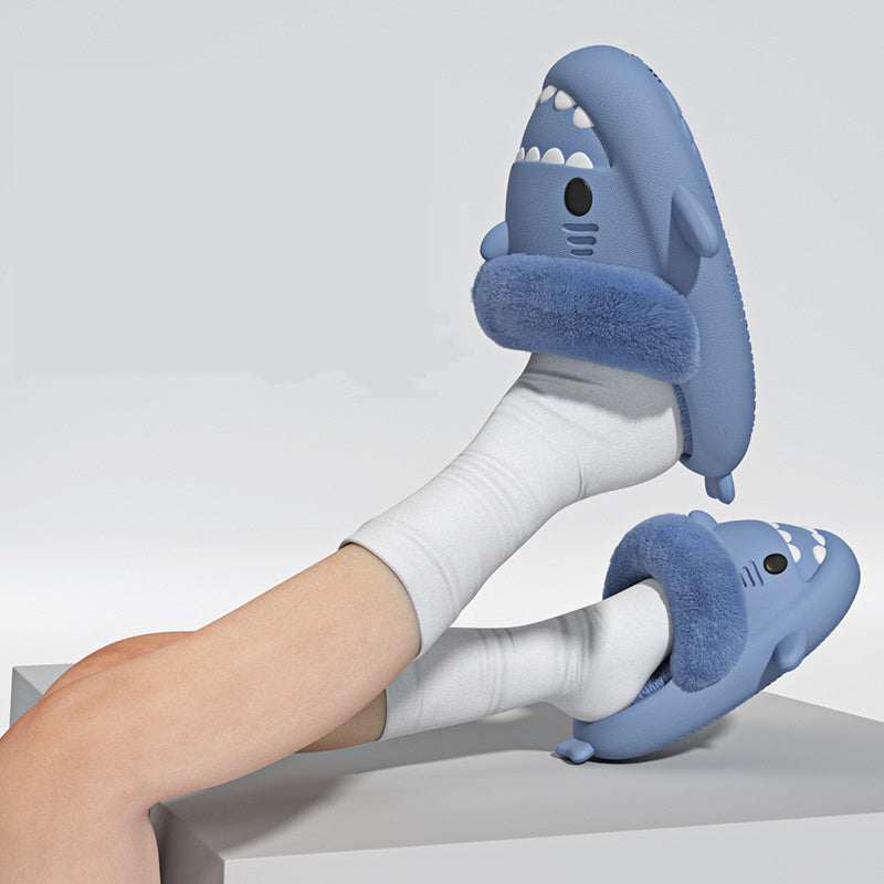Winter Shark Slippers – Detachable Warm Fuzzy House Shoes for Women