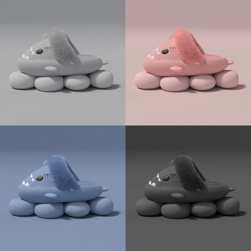 Winter Shark Slippers – Detachable Warm Fuzzy House Shoes for Women