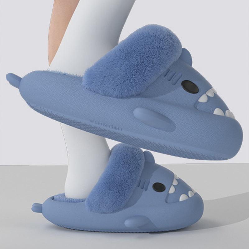 Winter Shark Slippers – Detachable Warm Fuzzy House Shoes for Women