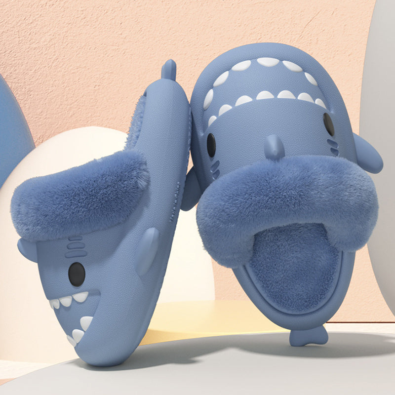 Winter Shark Slippers – Detachable Warm Fuzzy House Shoes for Women