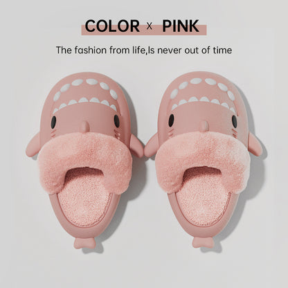 Winter Shark Slippers – Detachable Warm Fuzzy House Shoes for Women