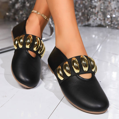 Plus-Size Flat Pumps for Women – Round Head Buckle Design