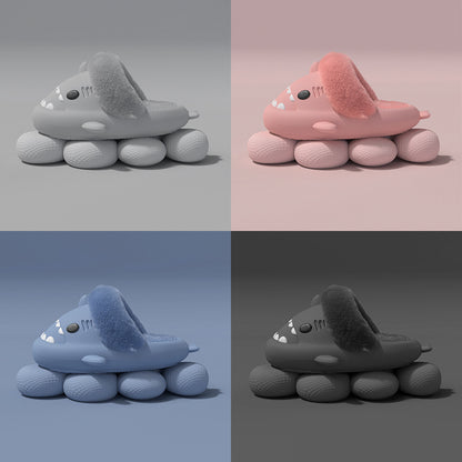 Winter Shark Slippers – Detachable Warm Fuzzy House Shoes for Women