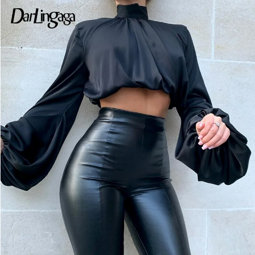 Chic Satin High-Neck Blouse – Elegant Women’s Fashion Shirt