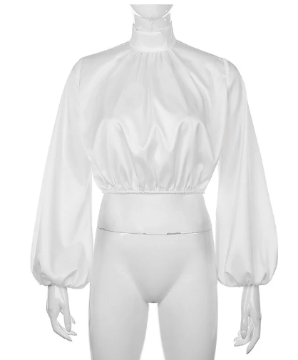 Chic Satin High-Neck Blouse – Elegant Women’s Fashion Shirt