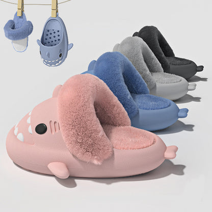 Winter Shark Slippers – Detachable Warm Fuzzy House Shoes for Women