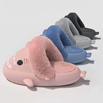 Winter Shark Slippers – Detachable Warm Fuzzy House Shoes for Women